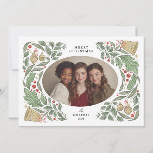 classic christmas bells and foliage   holiday card
