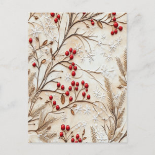Classic Christmas Berries and Snowflakes Postcard