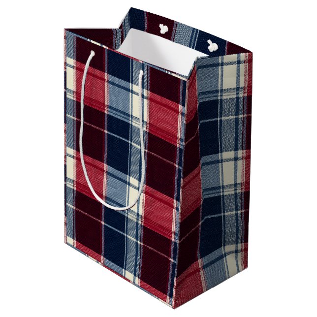Classic Christmas Blue and Red Plaid Medium Gift Bag (Back Angled)