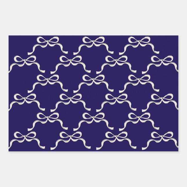 Classic Christmas Blue Bows christmas holiday Wrapping Paper Sheet (Front)