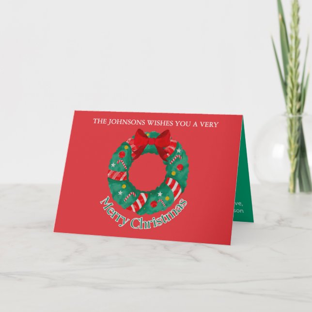 Classic Christmas Card in Red and Green (Front)