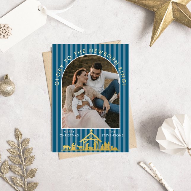 Classic Christmas Carol Christian Nativity Photo Foil Holiday Card (Creator Uploaded)