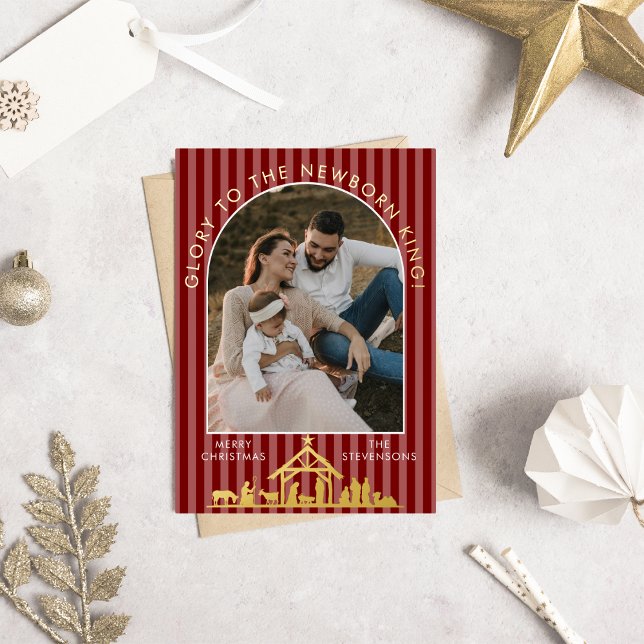Classic Christmas Carol Christian Nativity Photo Foil Holiday Card (Creator Uploaded)