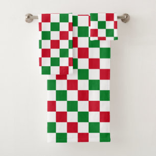 Classic Christmas Chequerboard Pattern Bath Towel Set