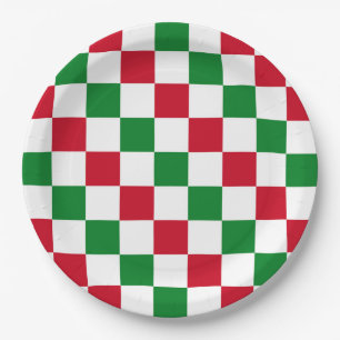 Classic Christmas Chequerboard Pattern Paper Plate