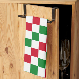 Classic Christmas Chequerboard Pattern Tea Towel