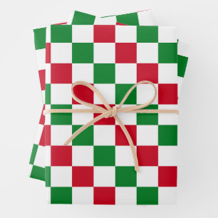 Classic Christmas Chequerboard Pattern Wrapping Paper Sheet