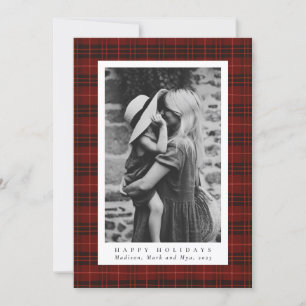 Classic Christmas Deep Red Plaid Photo Holiday Card