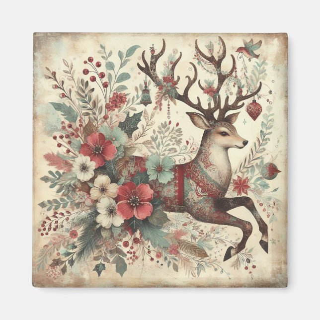 Classic Christmas Deer Magnet (Front)
