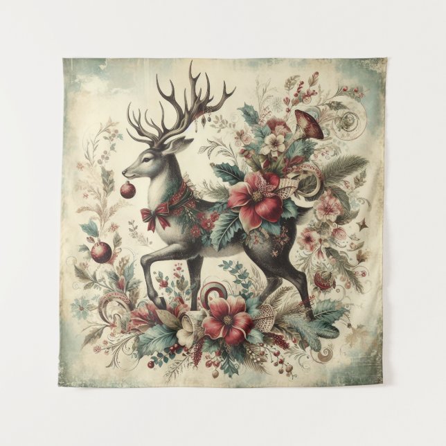 Classic Christmas Deer Tapestry (Front)