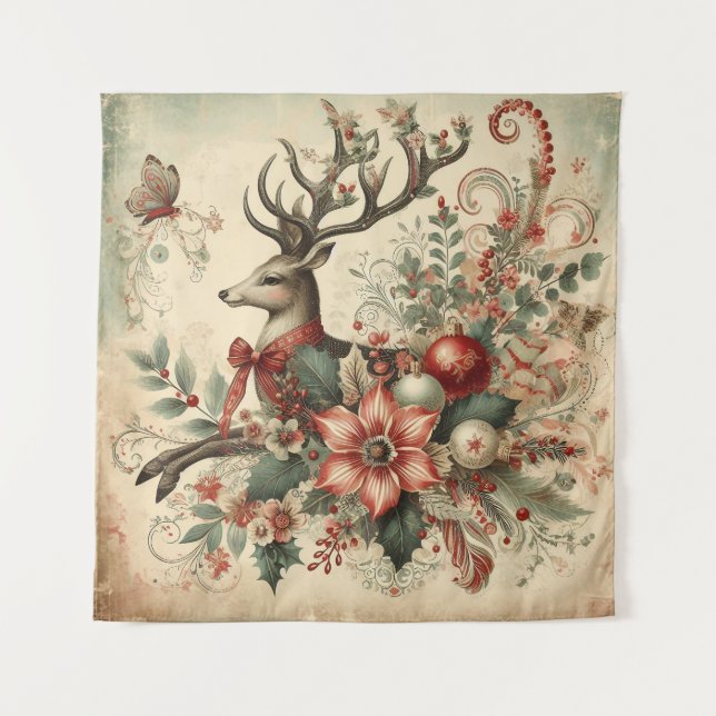 Classic Christmas Deer Tapestry (Front)