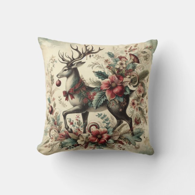 Classic Christmas Deer Throw Pillow (Front)