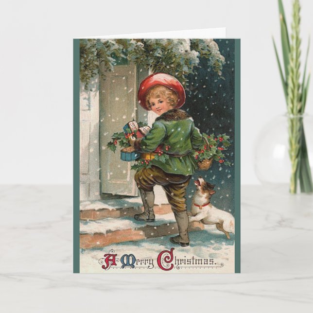 Classic Christmas Delivery Boy Greeting Card (Front)