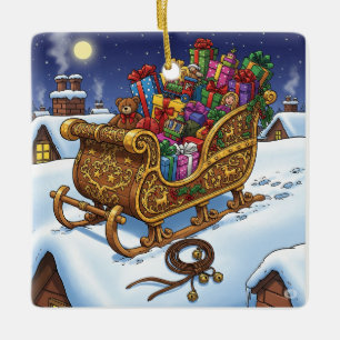Classic Christmas Eve: Santa's Sleigh on a Snowy R Ceramic Ornament
