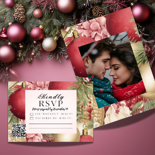 Classic Christmas Eve Wedding with Romantic Photo RSVP Card