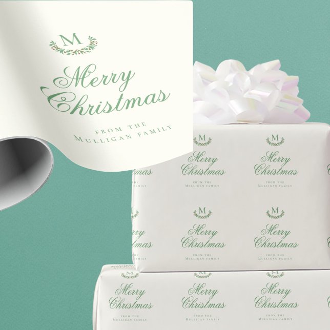 Classic Christmas family monogram  Wrapping Paper (Creator Uploaded)
