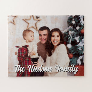 Classic Christmas Family Photo Name Jigsaw Puzzle