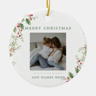Classic Christmas Floral 2 Photos Ceramic Tree Decoration