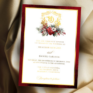 Classic Christmas Floral Crest Monogram Wedding