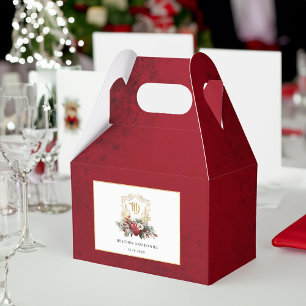 Classic Christmas Floral Crest Monogram Wedding Favour Box