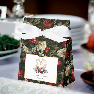 Classic Christmas Floral Crest Monogram Wedding Favour Box