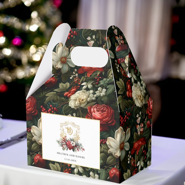 Classic Christmas Floral Crest Monogram Wedding Favour Box (Creator Uploaded)
