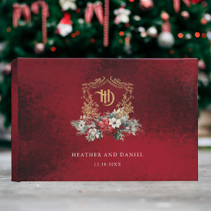 Classic Christmas Floral Crest Monogram Wedding Guest Book