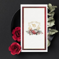Classic Christmas Floral Crest Monogram Wedding