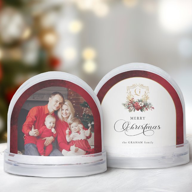 Classic Christmas Floral Crest Photo Snow Globe (Creator Uploaded)