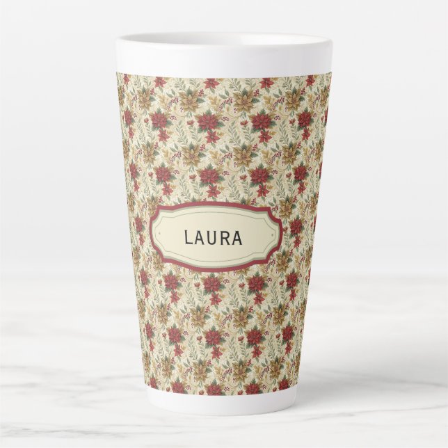 Classic Christmas Floral Custom Name  Latte Mug (Front)