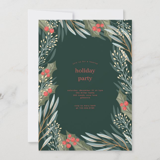 Classic Christmas Floral Frame Holiday Party Invitation (Front)