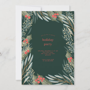 Classic Christmas Floral Frame Holiday Party Invitation