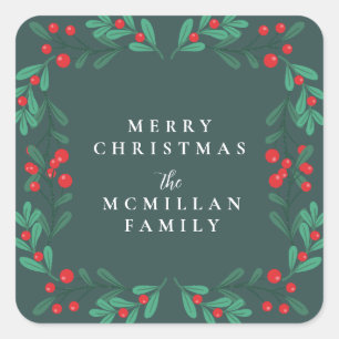 Classic Christmas Floral Frame Holiday Sticker