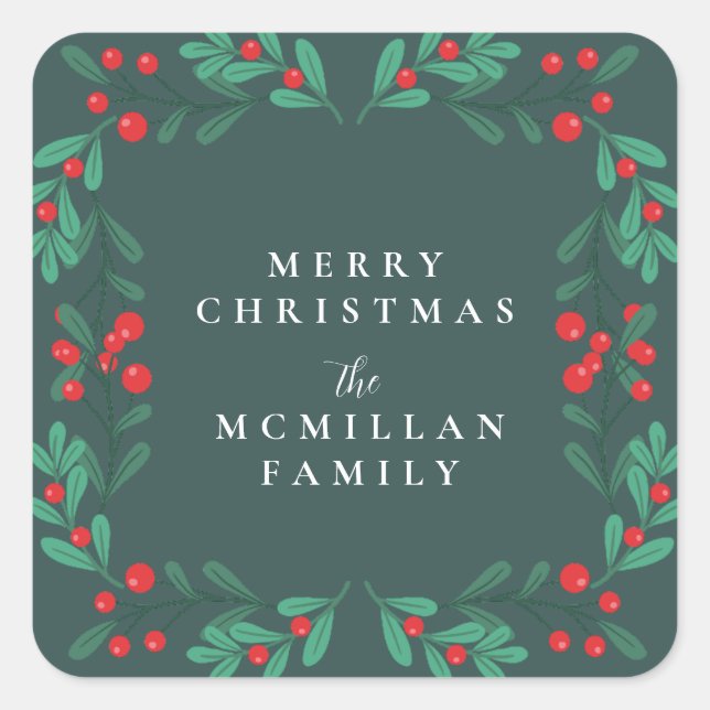 Classic Christmas Floral Frame Holiday Sticker (Front)