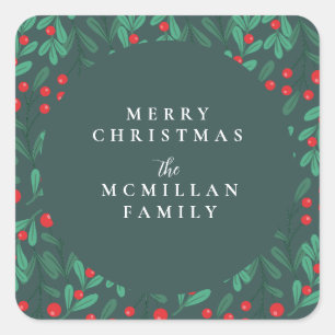 Classic Christmas Floral Frame Holiday Sticker