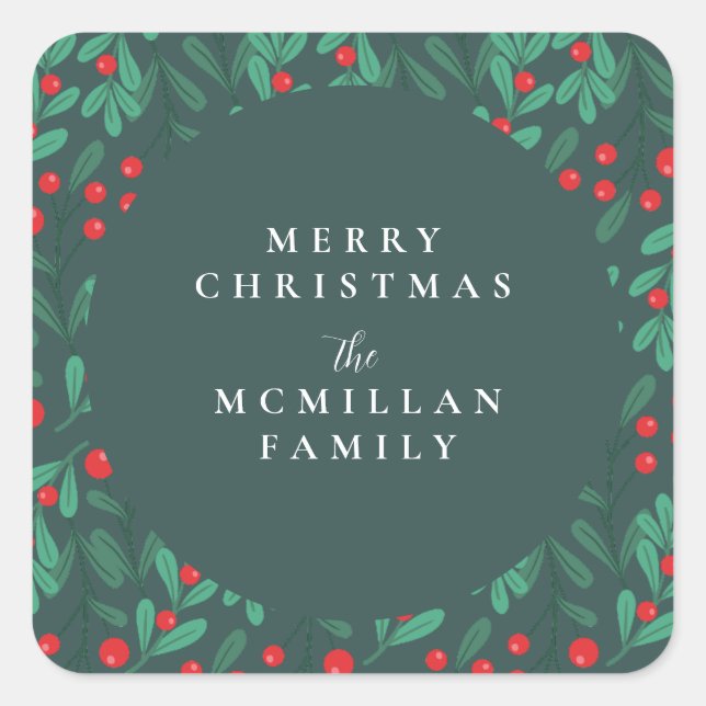 Classic Christmas Floral Frame Holiday Sticker (Front)