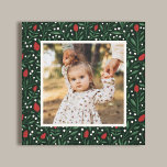 Classic Christmas Floral Frame Photo Canvas Print<br><div class="desc">This beautiful holiday canvas photo print features a hand drawn floral and greenery pattern in classic, traditional Christmas colours of red, green, and ivory over a custom colour background (shown in dark green). An ivory coloured frame allows your photo to stand out against the background. Beautiful decor that fits any...</div>