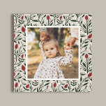 Classic Christmas Floral Frame Photo Canvas Print<br><div class="desc">This beautiful holiday canvas photo print features a hand drawn floral and greenery pattern in classic, traditional Christmas colours of deep green, burgundy red, and ivory over a custom colour background (shown in light sand beige). A small ivory coloured frame allows your photo to stand out against the background. Beautiful...</div>