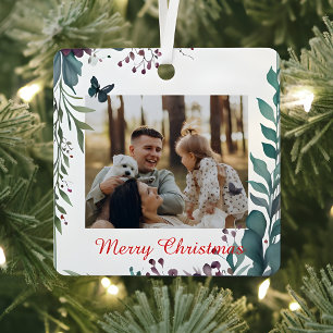 Classic Christmas Floral Frame Photo Metal Tree Decoration