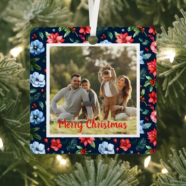 Classic Christmas Floral Frame Photo  Metal Tree Decoration (Creator Uploaded)