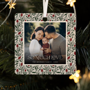 Classic Christmas Floral Frame Photo Metal Tree Decoration