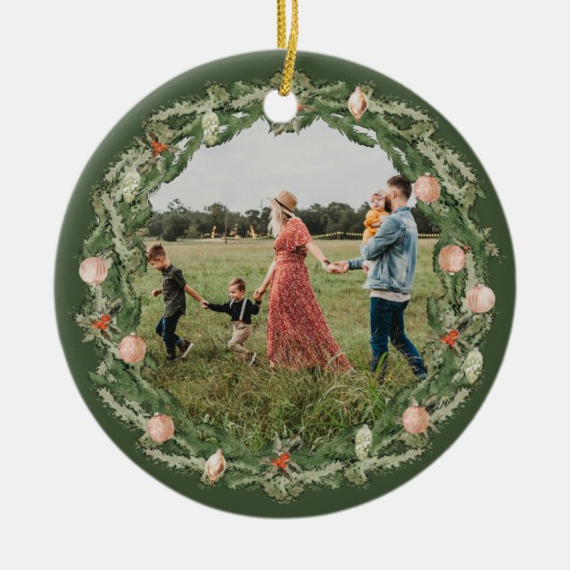 Classic Christmas Floral Frame Photo Ornament (Front)