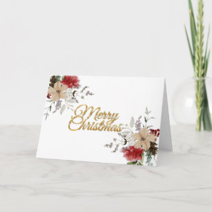 Classic Christmas Floral Merry Christmas Holiday Card
