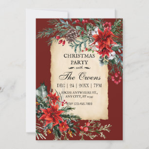 Classic christmas floral party invitation