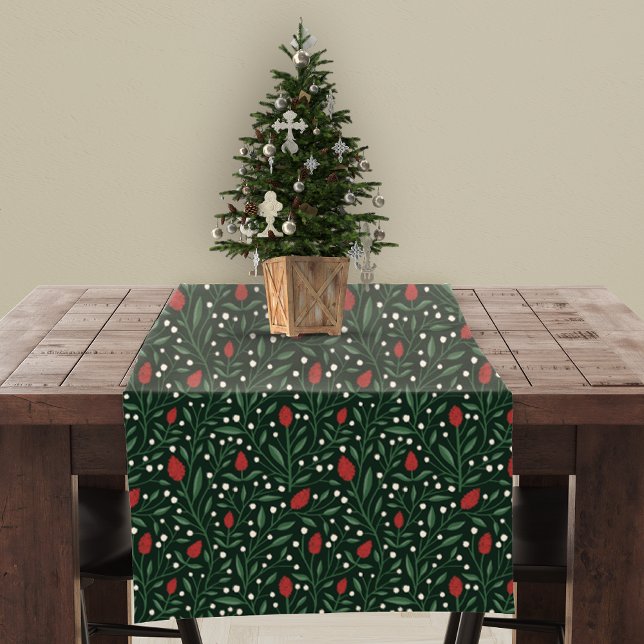 Classic Christmas Floral Pattern Rustic Short Table Runner (Creator Uploaded)