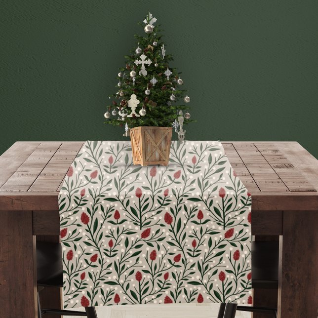 Classic Christmas Floral Pattern Rustic Short Table Runner (Creator Uploaded)