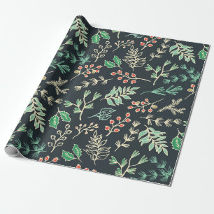 Classic Christmas Floral Pattern Wrapping Paper