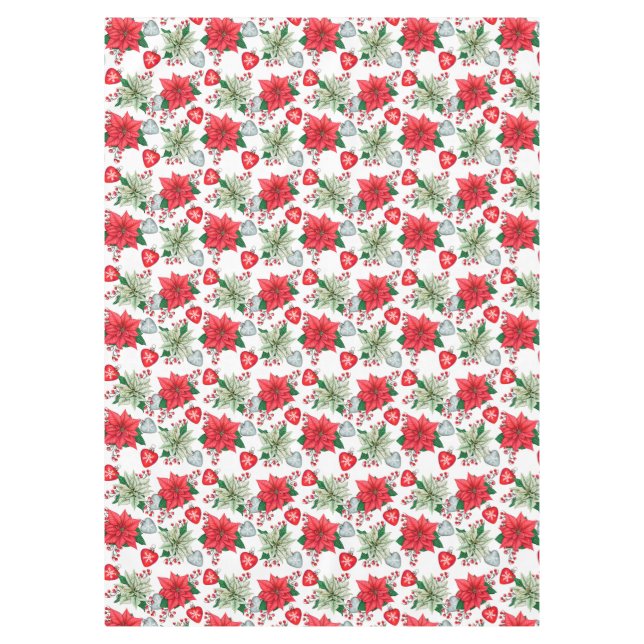 Classic Christmas flowers red and white stars Tablecloth (Front)