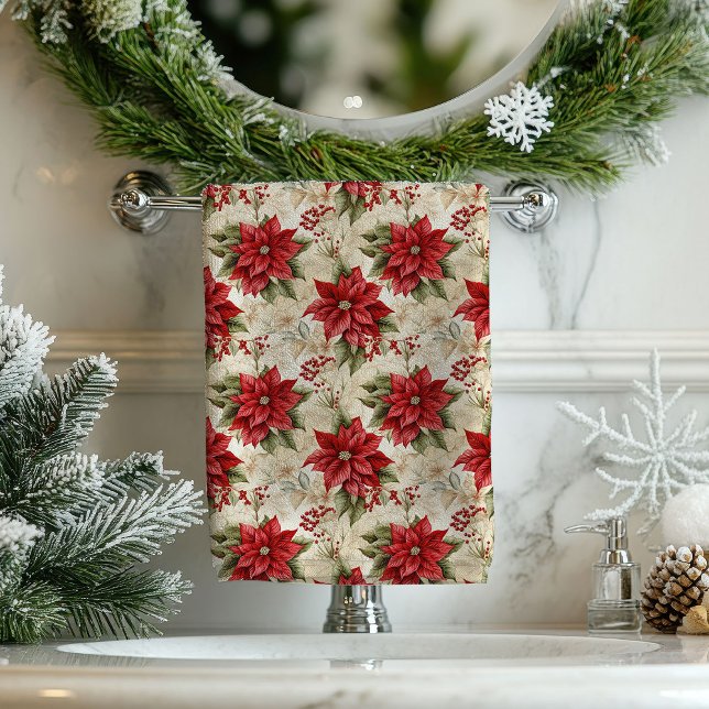Classic Christmas Flowers Tablecloth Cosy Style Bath Towel Set (Classic Christmas Flowers Tablecloth Cozy Style)