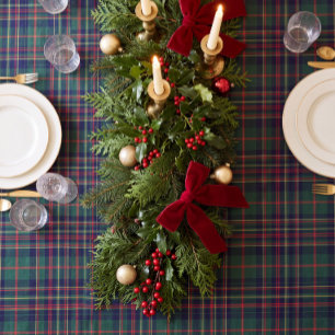 Classic Christmas Forest Green & Red Tartan Plaid Tablecloth